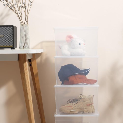 novelinks 6 Pack 22QT Plastic Storage Bins with Lids, Stackable Clear Containers with Latches, Durable Nestable Boxes for Office, Home, Garage, Shoes Organization