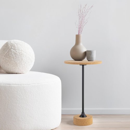 JONATHAN Y END1002A Calix 23.5" Contemporary Minimalist Metal/Cork Round End Table, Light Brown/Black Drink Table for Living Room, Bedroom, Office, Bathroom