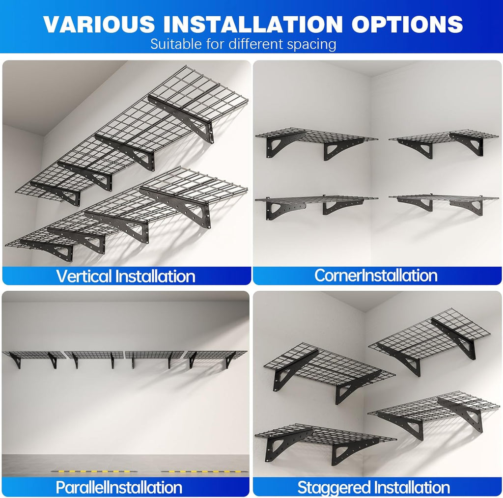Sturdy 2-Pack Garage Wall Shelving | Heavy Duty Storage Rack for 1200 LBS | Black 70.86" x 23.6"