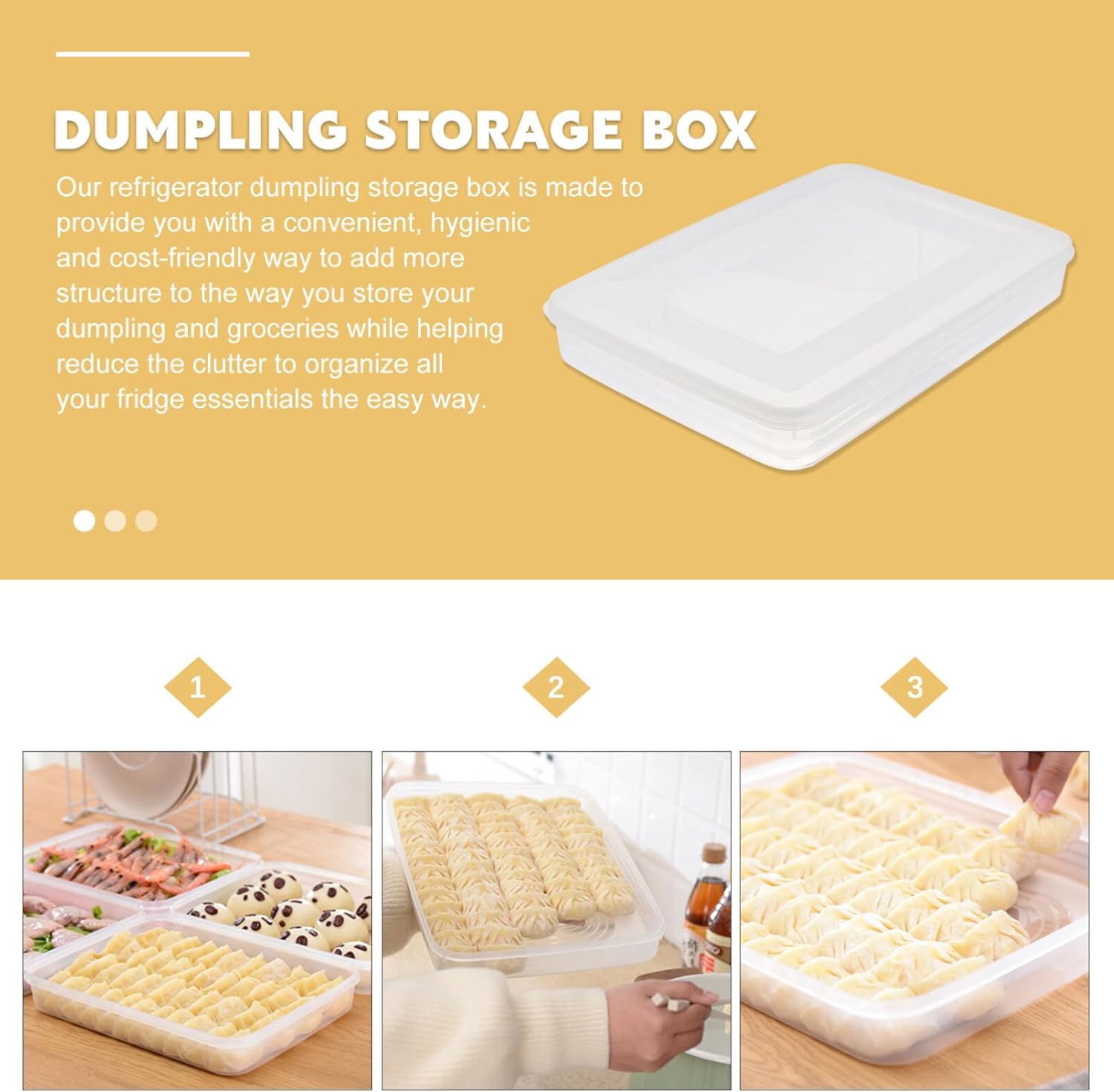 Uonlytech Large Airtight Dumpling Box - Clear Veggie Tray with Lid | Egg and Rice Storage Container