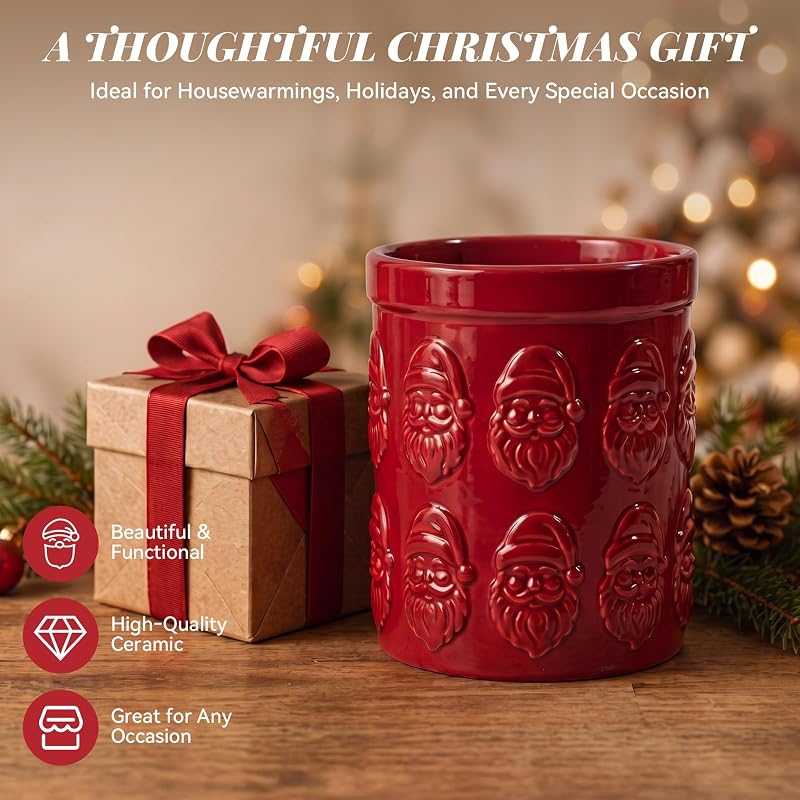 Santa Utensil Holder - Ceramic Christmas Kitchen Decor (Variation: Santa)