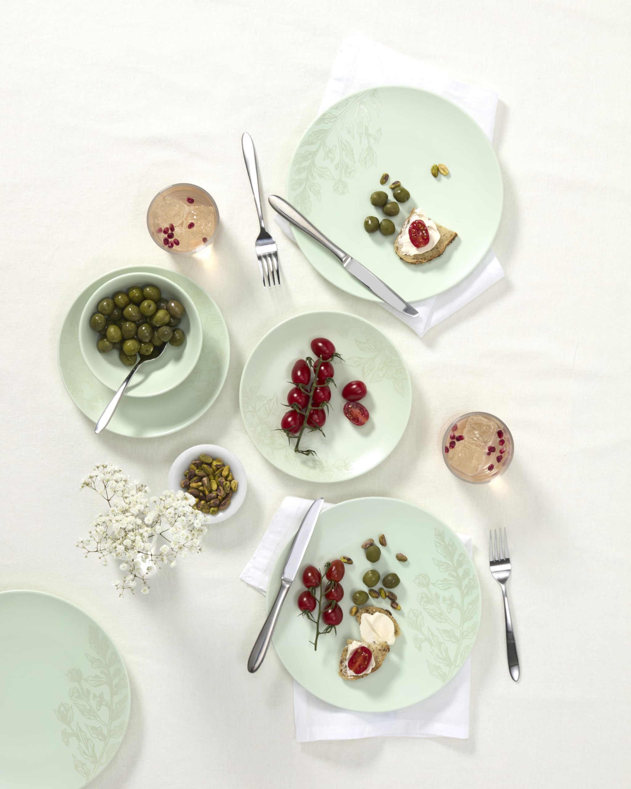 Oneida 897395 Roseto 12-Piece Dinnerware Set, Soft Sage