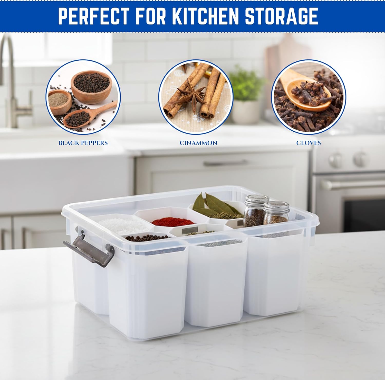 Trivon Plastic Storage Bins - Versatile 17 QT Container with 6 Removable Inserts | 15.94x7.61x7.28 Inches, White