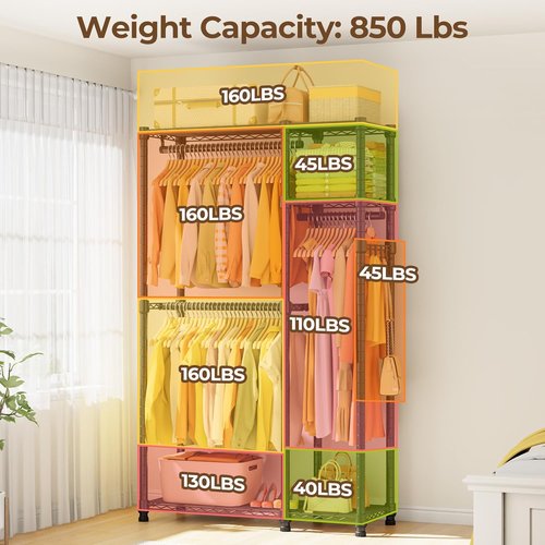 HYSEYY Heavy Duty Portable Closet - Adjustable Garment Rack with 4 Rods & Shelves | 73.6" L x 17.3" W x 76.4" H (Gray)