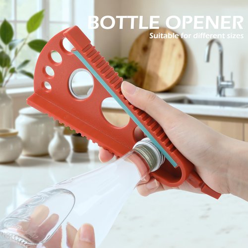 GeeRic Jar Opener for Weak Hands & Seniors, Multi-Functional Bottle Opener Tool for Lids, Tabs, Caps, Pull Rings, 5-in-1 Can Opener Dark Red
