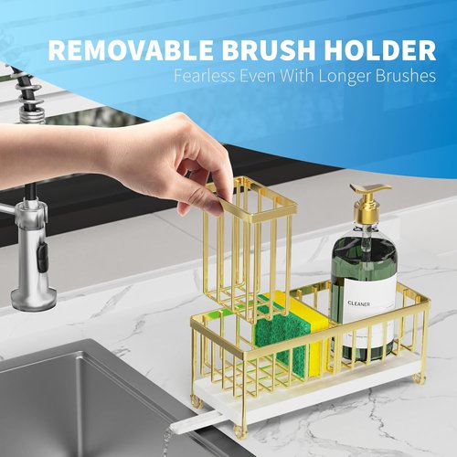 Cisily Kitchen Sink Caddy Organizer - Rustproof 304 Stainless Steel Sponge Holder (Gold, 9.25")