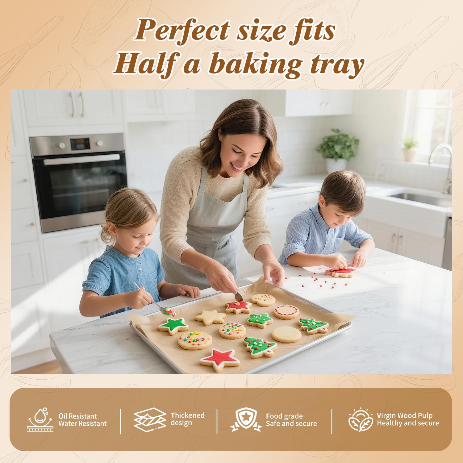 Skiennix Parchment Paper Sheets - 300 Pcs Unbleached Non-Stick Baking Paper | 12x17 Inches for Oven & Air Fryer