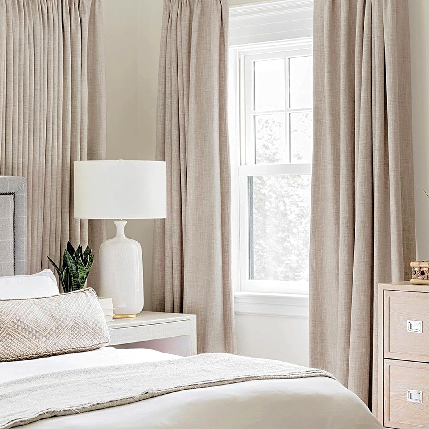 MIULEE Blackout Linen Texture Curtains - Thermal Insulated Natural Beige Drapes | 42 x 84 (2 Panels)