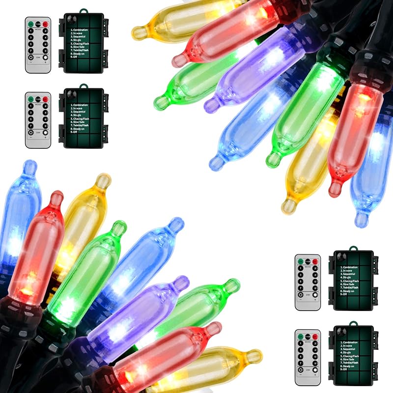 20ft Battery Powered Outdoor String Lights with Remote Timer, IP65 Waterproof, Multicolor LEDs (Variation: Multicolor+4)