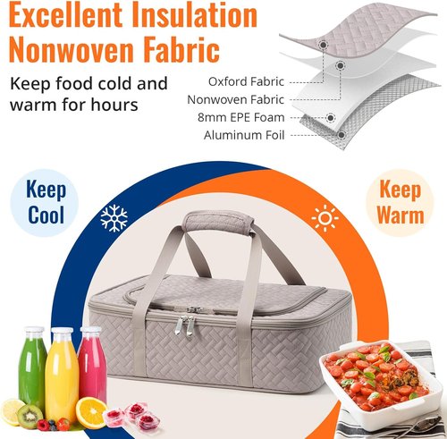 Insulated Casserole Carrier by [Brand Name] - Portable Hot/Cold Food Holder | Fits 9" x 13" Dish (Grey)