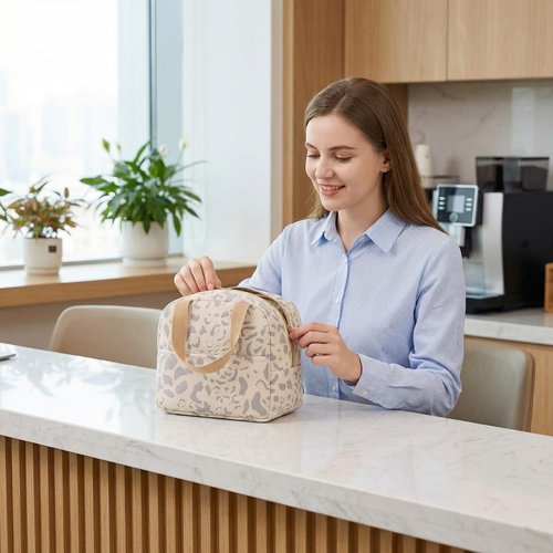 Geiruiou Small Insulated Lunch Box for Women & Men, Cute Reusable Lunchbox for Work & Travel, Waterproof Cooler Bag, Lightweight & Durable (Beige)