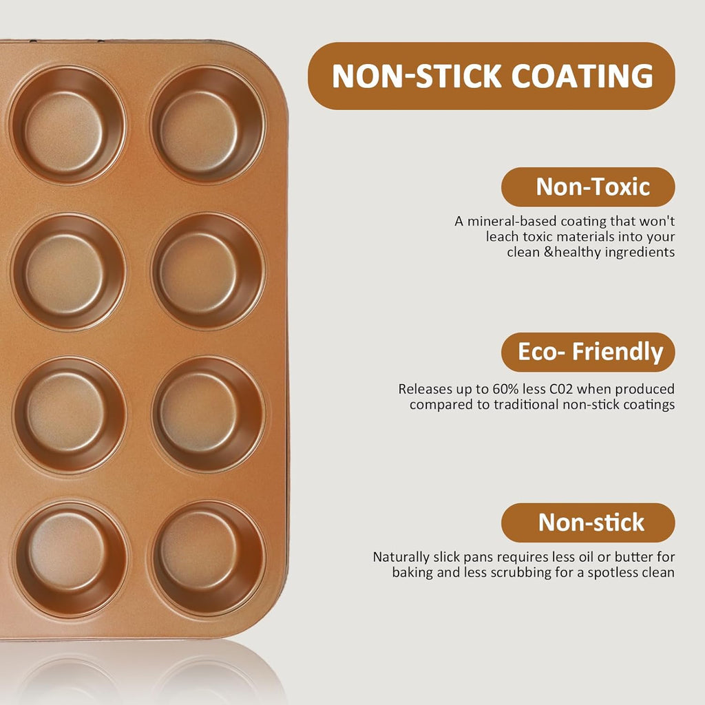 Nonstick Baking Pans Set by [Brand Name] - 10-Piece Bakeware Set | Oven & Dishwasher Safe, Non-Toxic, Includes Cookie Sheets, Muffin Pan, Bread Pan, Cake Pan, Loaf Pan, Roasting Pan in Gold