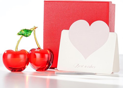 Crystal Cherry Decor - Elegant Glass Fruit Accent for Kitchen & Living Room - Red Collectible