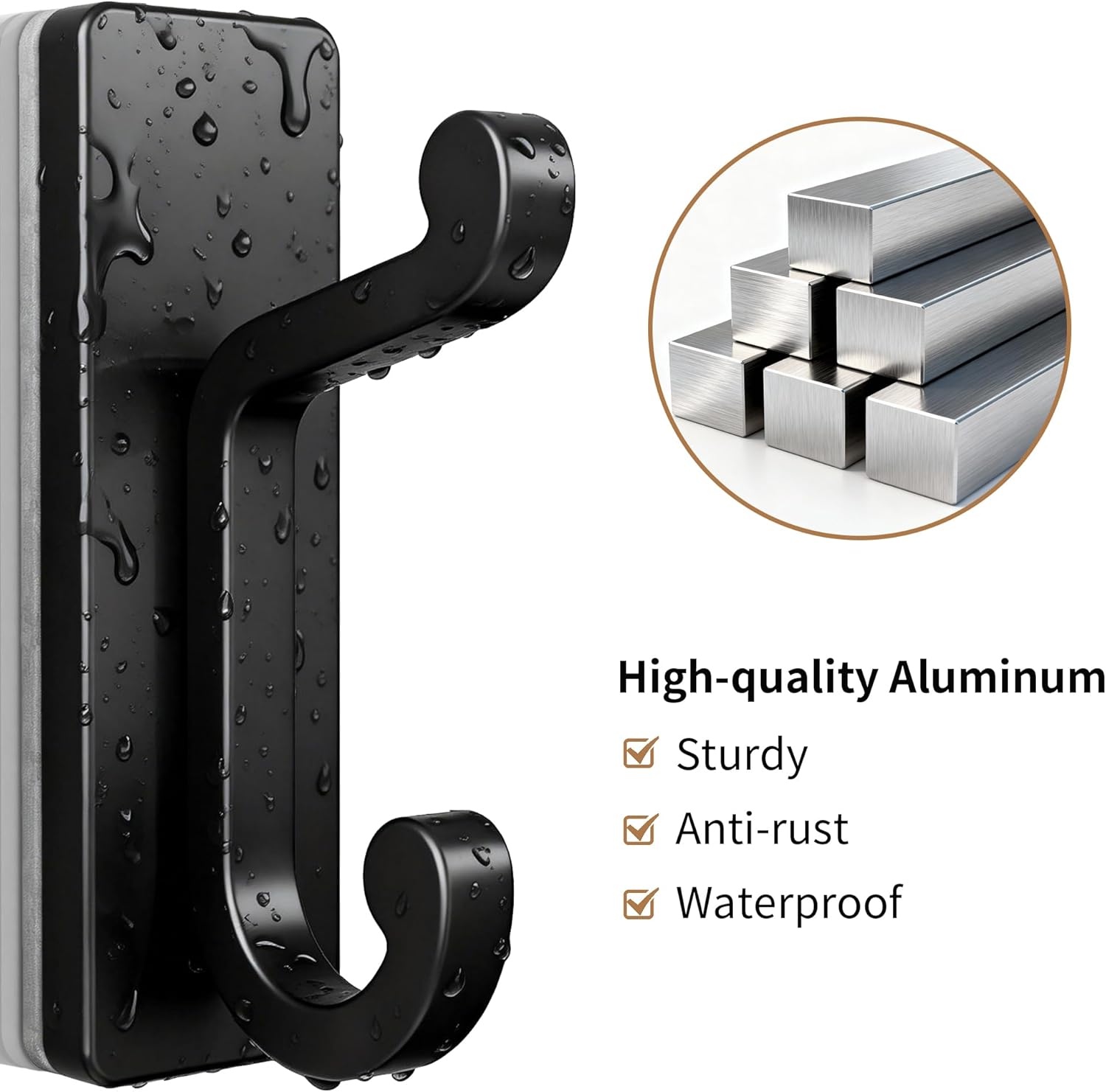 Skiennix Self-Adhesive Wall Hooks - Heavy-Duty Sticky Hangers for Clothes & Towels | 4 Pack, Black