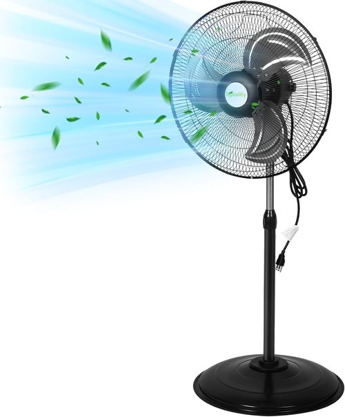 Hykolity 18" High Velocity Pedestal Oscillating Fan - 3850 CFM, 3-Speed Heavy Duty Metal Design for Garage & Commercial Use