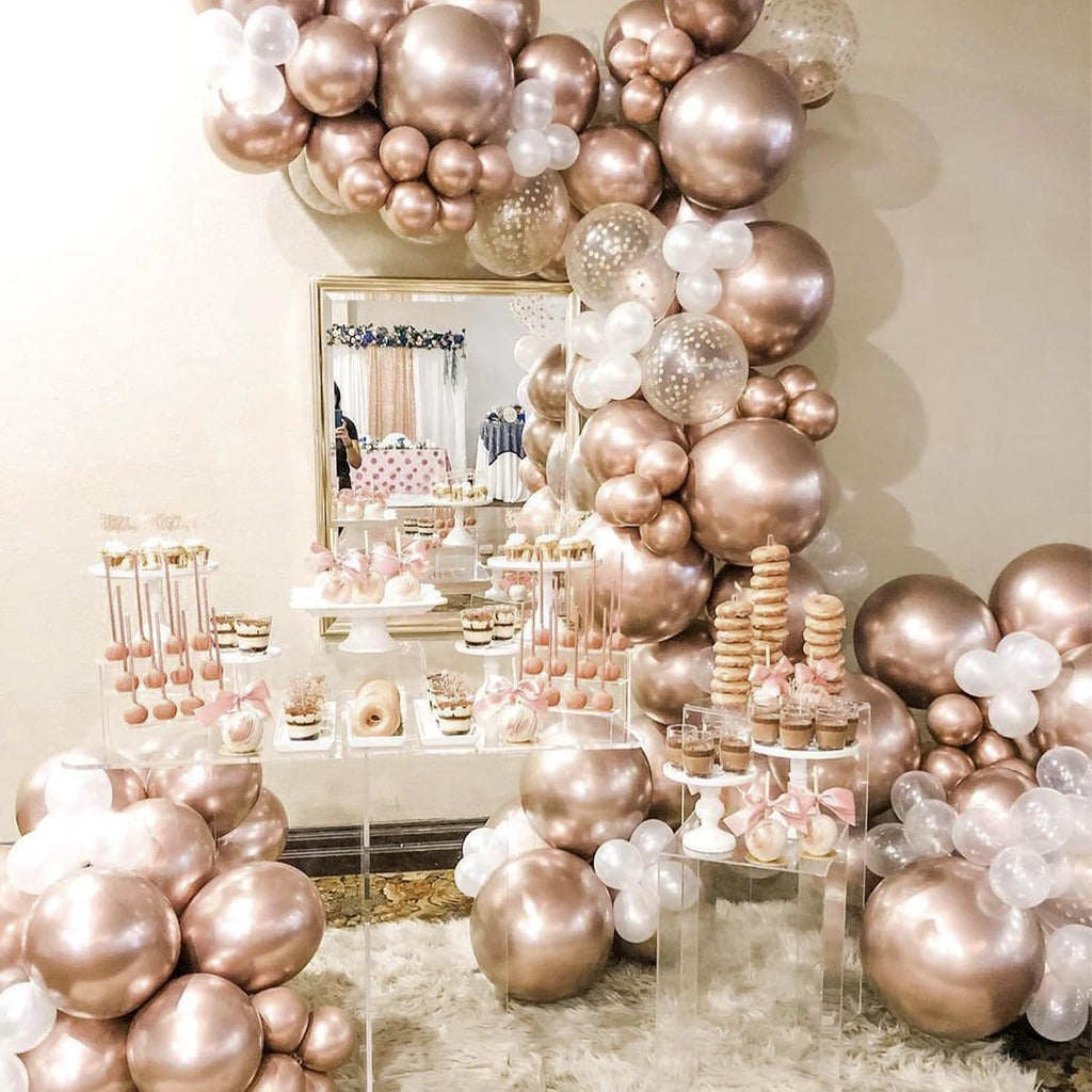 PartyWoo Metallic Rose Gold Balloons - 36 Inch Chrome Champagne Gold Latex - Perfect for Weddings & Celebrations