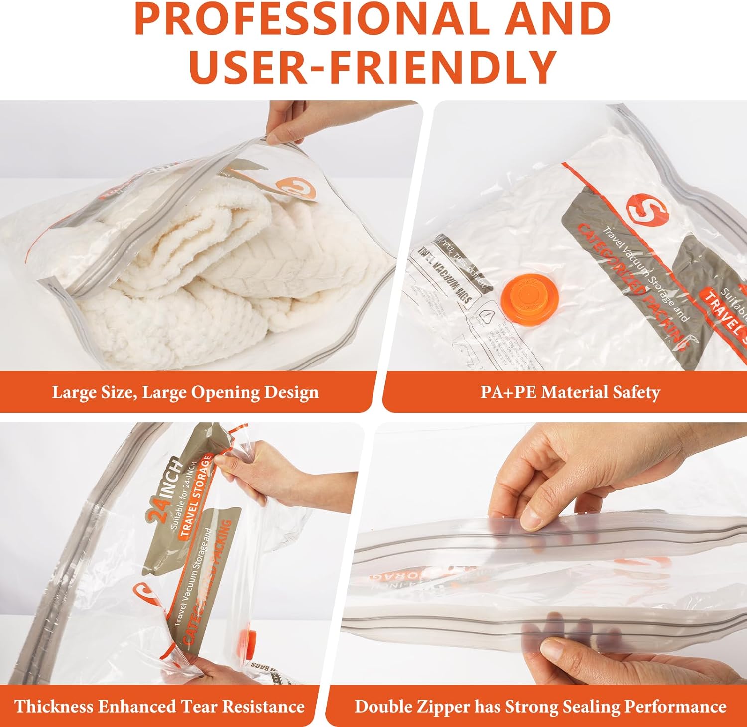 NESCCI Vacuum Bags for Travel - Rechargeable Air Pump Compression Packing Bags | 24 Pcs Carry-On Size