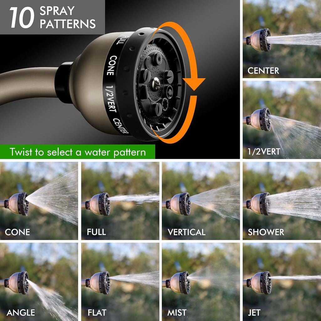 RESTMO Heavy-Duty Watering Wand - 10 Spray Patterns, 15-Inch Metal Hose Nozzle for Easy Plant Care