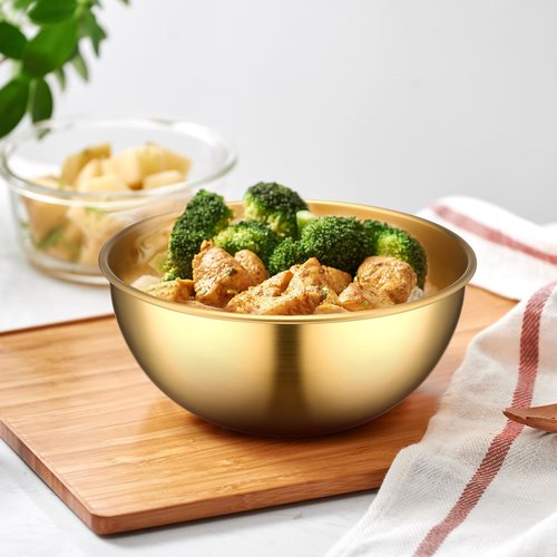 Nuogo 10 Pcs Gold Bowls 4.7 Inch Stainless Steel Mixing Bowls Decorative Esthetician Bowl for Facial Metal Serving Bowl for Holiday Birthday Party Wedding Baking Prepping Salad Fruit Soup