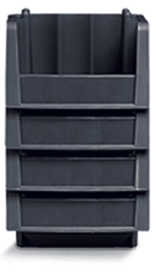 Akro-Mils 30776 Economy Stacking Shelf Plastic Storage Bins, (18-Inch x 6-5/8-Inch x 7-Inch), Black (10-Pack)