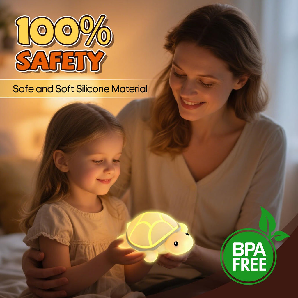 Turtle Night Light for Kids, 7 Color Changing & Touch Control, Rechargeable USB Silicone Squishy LED Lamp for Breastfeeding, Baby Toddler Sleep, Nursery Kids Bedside, Ideal Gift for Boys Girls