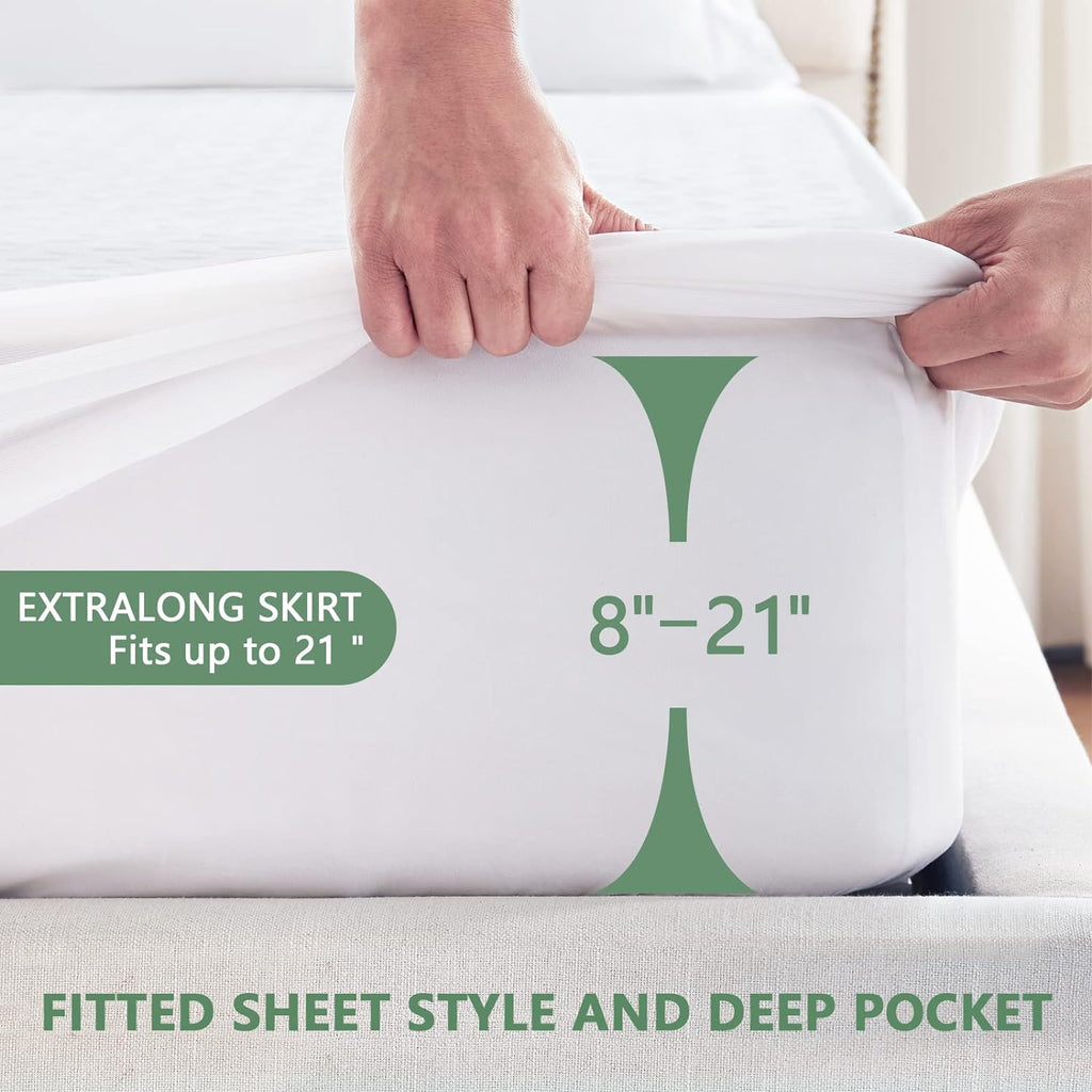 Skiennix Premium Waterproof Mattress Protector - Breathable Cooling Bed Cover, Full Size, 8''-21'' Deep Pocket, White