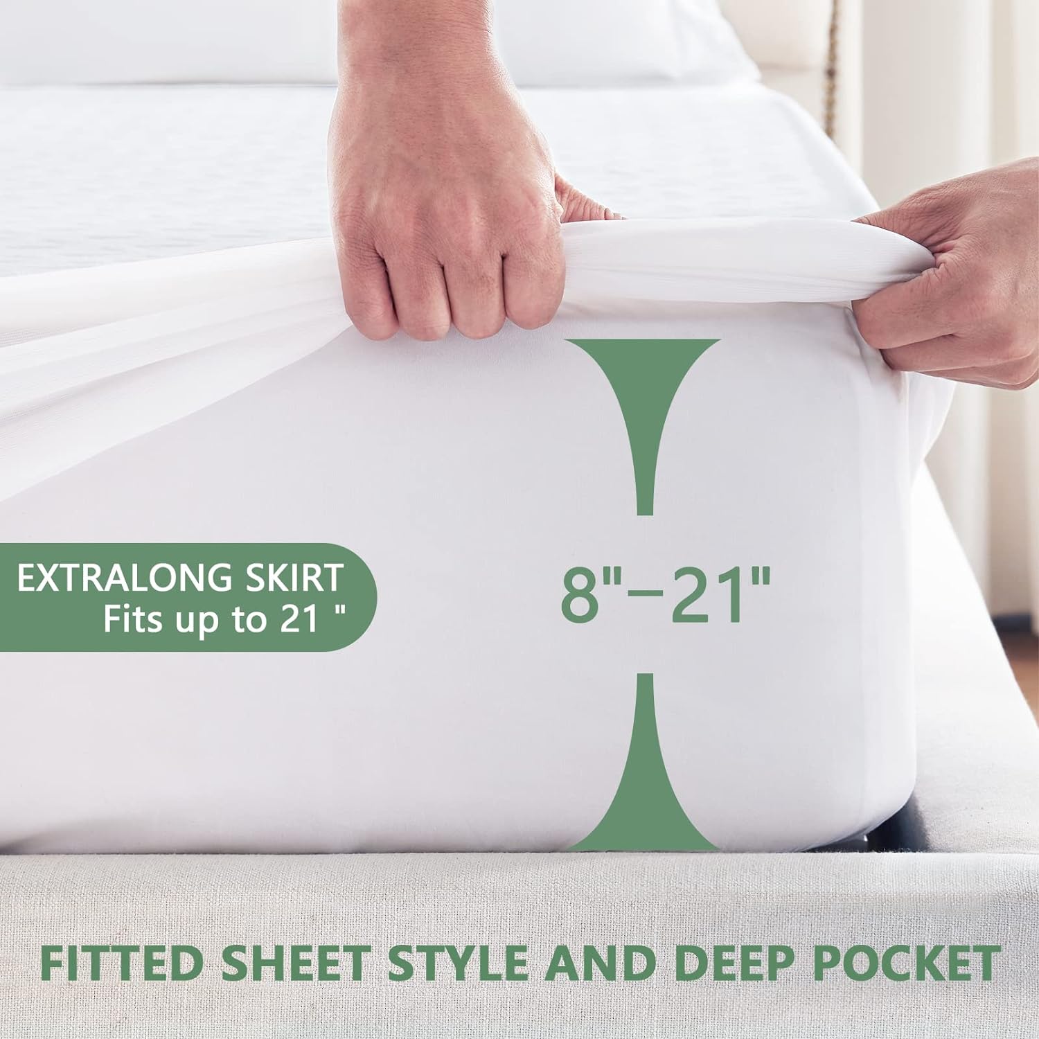 Skiennix Premium Waterproof Mattress Protector - Breathable Cooling Bed Cover, Full Size, 8''-21'' Deep Pocket, White