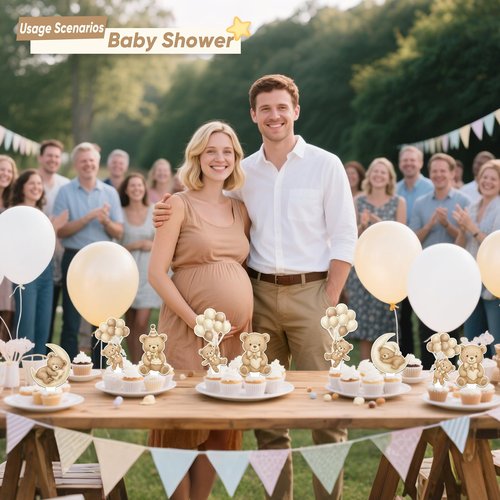 JoviyoFy 36 Pcs Bear Cupcake Toppers, Brown Bear Baby Shower Decorations, We Can Bearly Wait Cake Topper for Gender Reveal Party Supplies