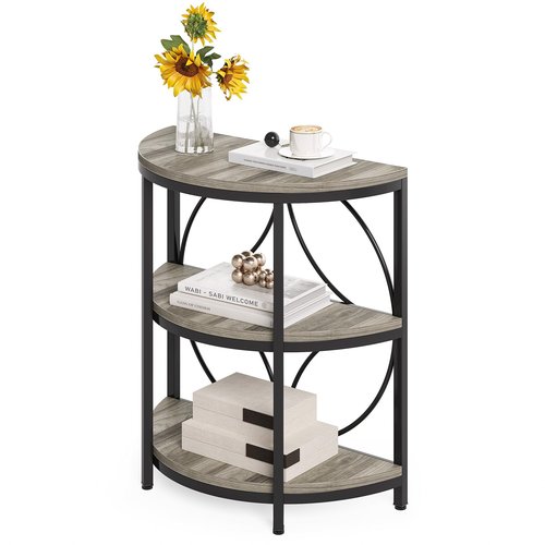 LITTLE TREE Half Moon End Table, Half Round Side Table for Living Room, 3-Tier Half Circle Night Stand for Bedroom, Grey Small Wood Accent Table for Couch, Sofa, Bed