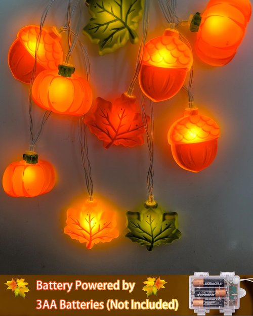 Fall Decor String Lights 10Ft, Battery Operated Thanksgiving Fall Lights 20 LED Acorn Pumpkin Maple Leaf Lights with Timer, 8 Modes Indoor Halloween Decorations light for Home Harvest Porch Party