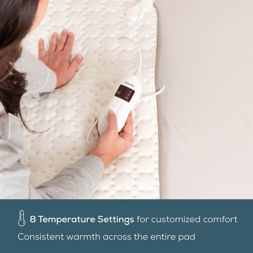 Beurer UWB55 Heated Mattress Pad with 8 Temperature Settings & Ultra-Soft Fleece, 59" x 31.5", Electric Bed Warmer with Overheat Safety Features, Fast Heating, Machine Washable