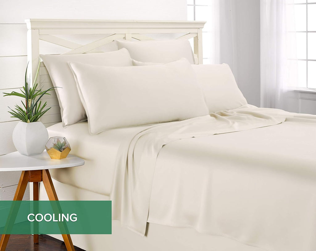 Pure Bamboo Full Bed Sheet Set - 100% Organic Viscose, Luxuriously Soft & Cooling | Ivory, Double Stitching