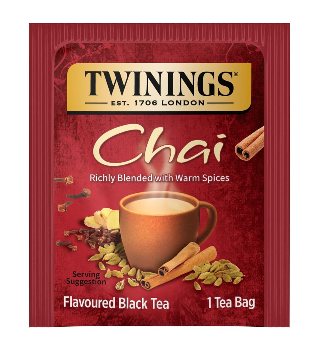 Twinings Chai Black Tea - Individually Wrapped Bags, 50 Count | Sweet & Savory Spices, Caffeinated