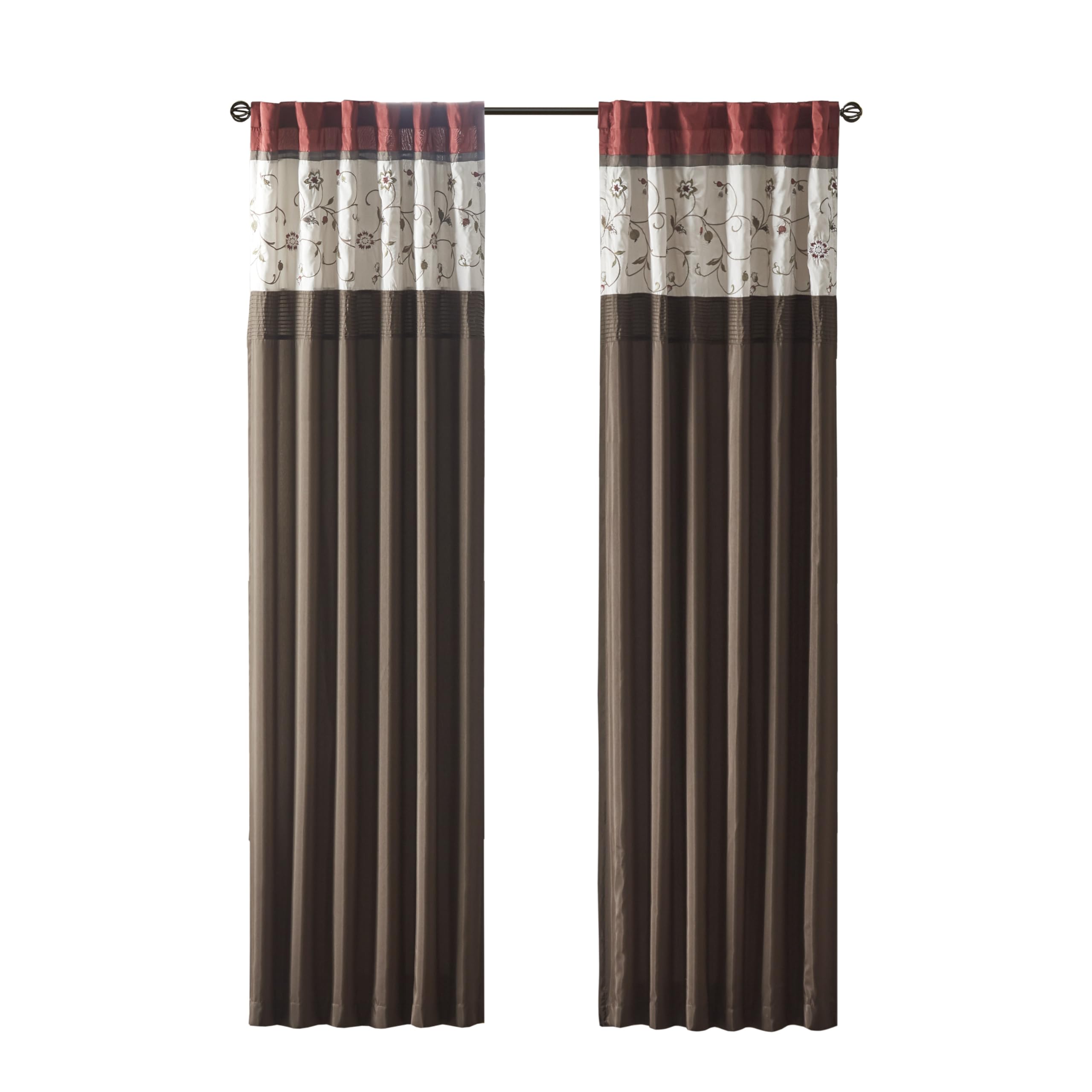 Madison Park Serene Embroidered Light Filtering Treatment Curtain Rod Pocket/Back Tab Single Window Panel Drape for Bedroom Livingroom and Dorm, 50x84", Red