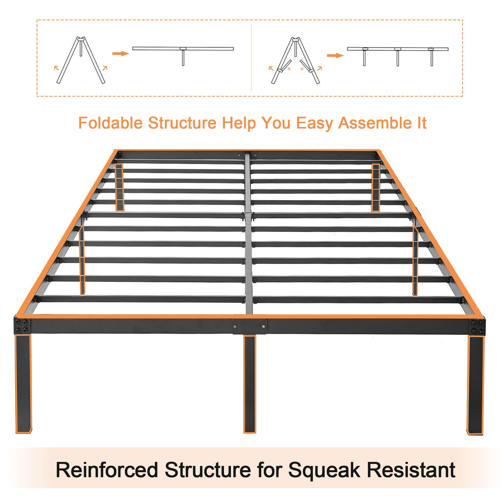 VECELO 16" Full Size Metal Platform Bed Frame,Heavy Duty Steel Slat/Easy Assembly Mattress Foundation/No Box Spring Needed