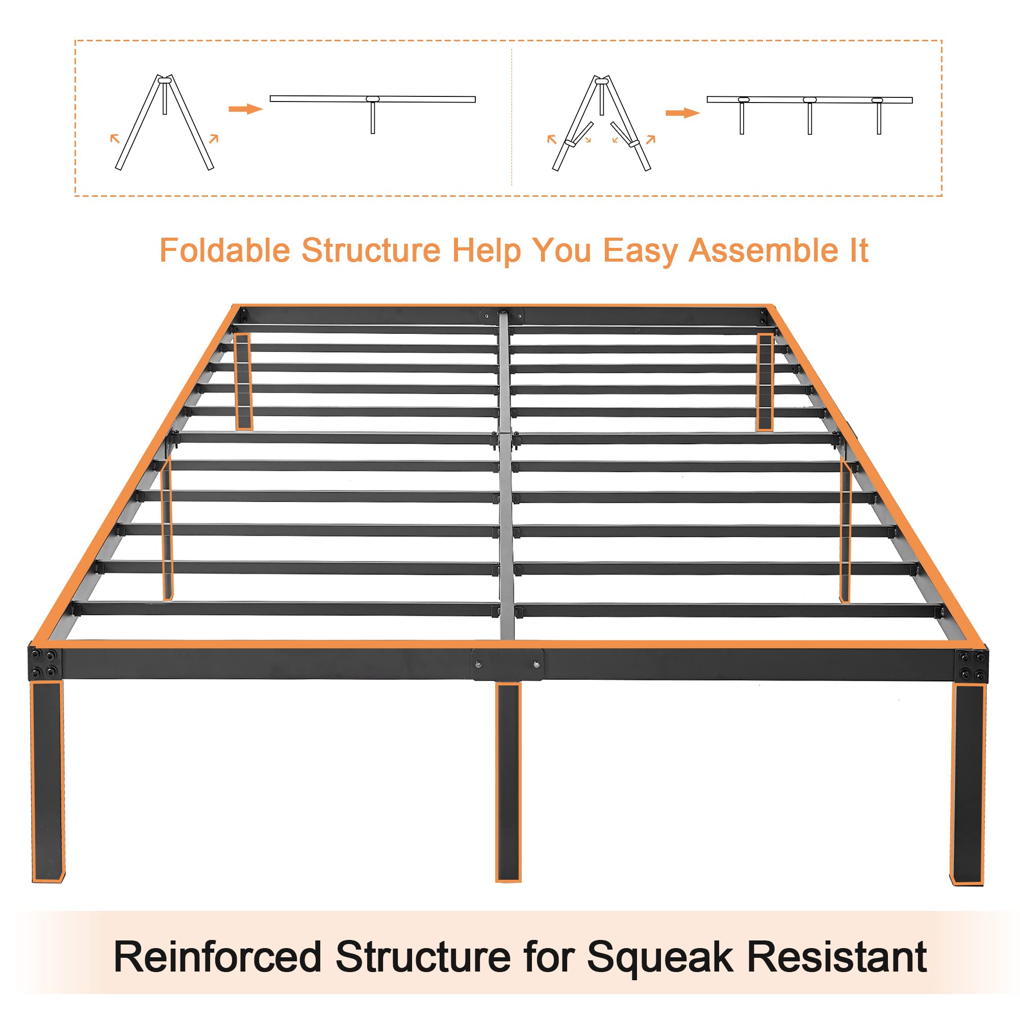 VECELO 16" Full Size Metal Platform Bed Frame,Heavy Duty Steel Slat/Easy Assembly Mattress Foundation/No Box Spring Needed
