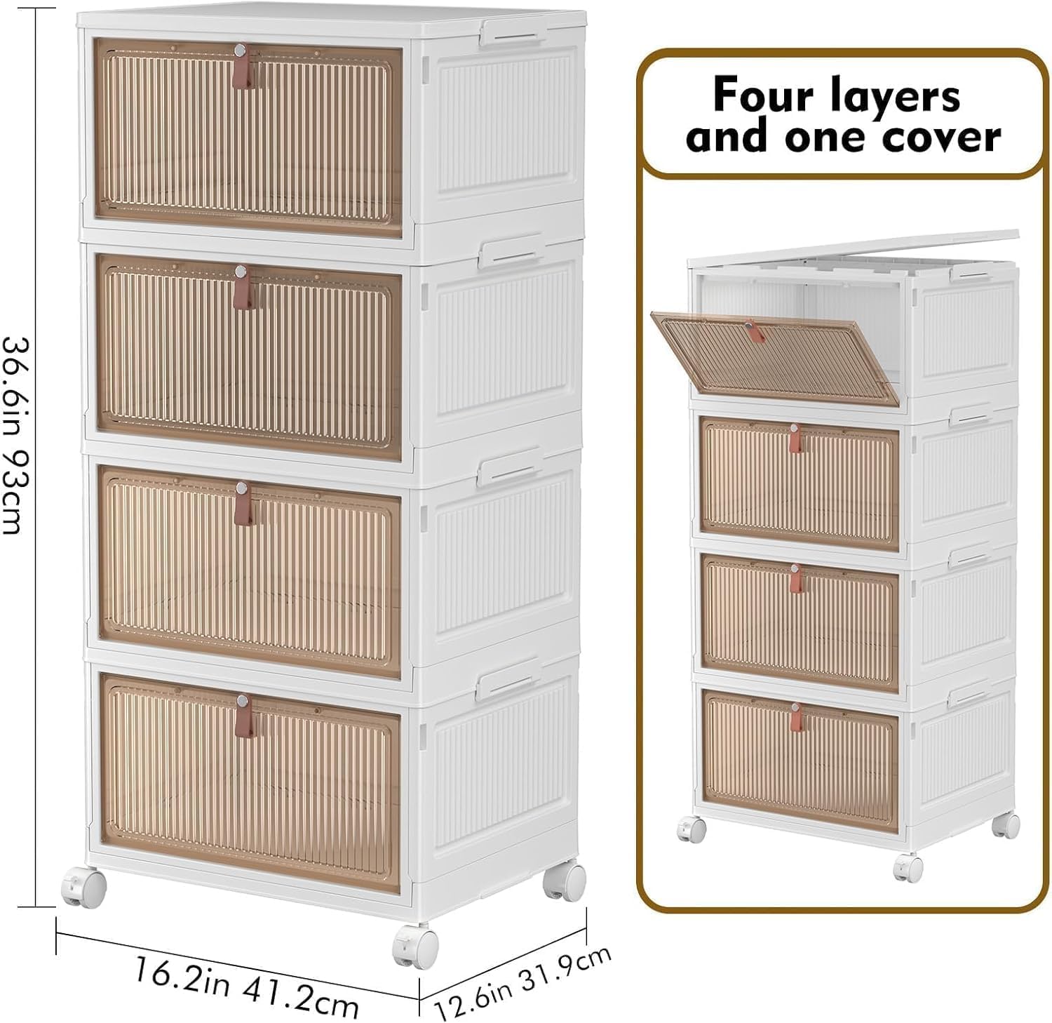 YFXCVSL 4-Tier Plastic Storage Bins with Lid - Stackable 28QT Containers with Wheels for Easy Organization