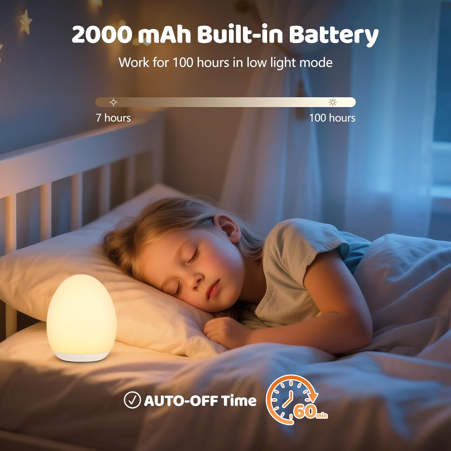 MediAcous Night Light - Soft Silicone Touch Egg Lamp with 7 Color Options & Dimming | Rechargeable Nursery Light