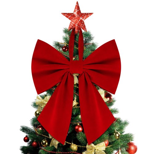 Christmas Tree Topper Bow 16 x 22, Giant Bows Christmas Decorations, Velvet Bow Christmas Wreath for Home Wreath Wall Backdrop Birthday Wedding Party Decor (Velvet Red Bow)