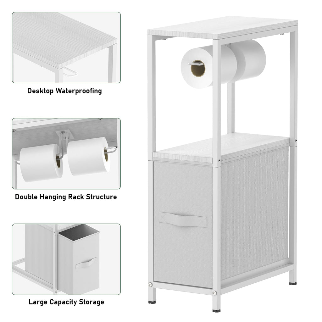NOVIMANGO Slim Toilet Paper Storage Cabinet White, Toilet Paper Holder with Storage Bathroom Cabinet for Small Spaces Freestanding Tissue Stand with Drawer