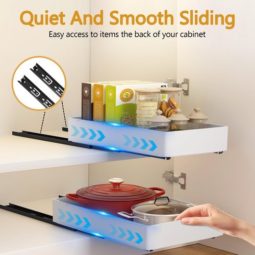 Creahaus 3 Pack Pull Out Drawers for Cabinets with Metal Slides, Easy to Install Cabinet Roll Out Shelves, Smooth Slide Out Drawers for Kitchen Cabinets with Nano Adhesive