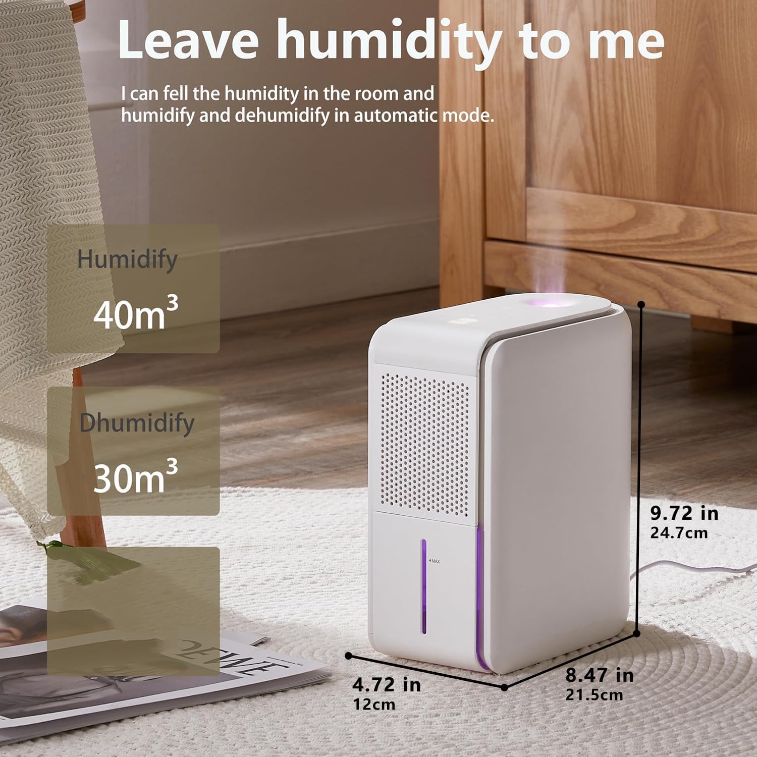 Skiennix 3-in-1 Dehumidifier, Humidifier & Aroma Diffuser - 39Oz, Quiet 27dB, Colorful Mist for Home/Bathroom/Basement (350 sq.ft)