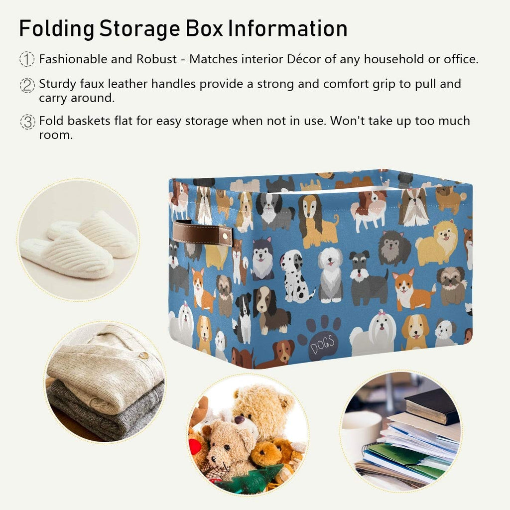 Emelivor Cute Dogs Puppy Storage Bin Collapsible with Handle Rectangle Waterproof Cute Dog Puppy Basket for Storage Cube Closet Organizer for Toy Nursery Book Office Shelf Bathroom