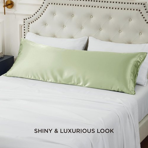 Bedsure Body Pillow Cover - 20x54 Inches Sage Green Satin for Hair & Skin | Cooling, Silky Envelope Closure