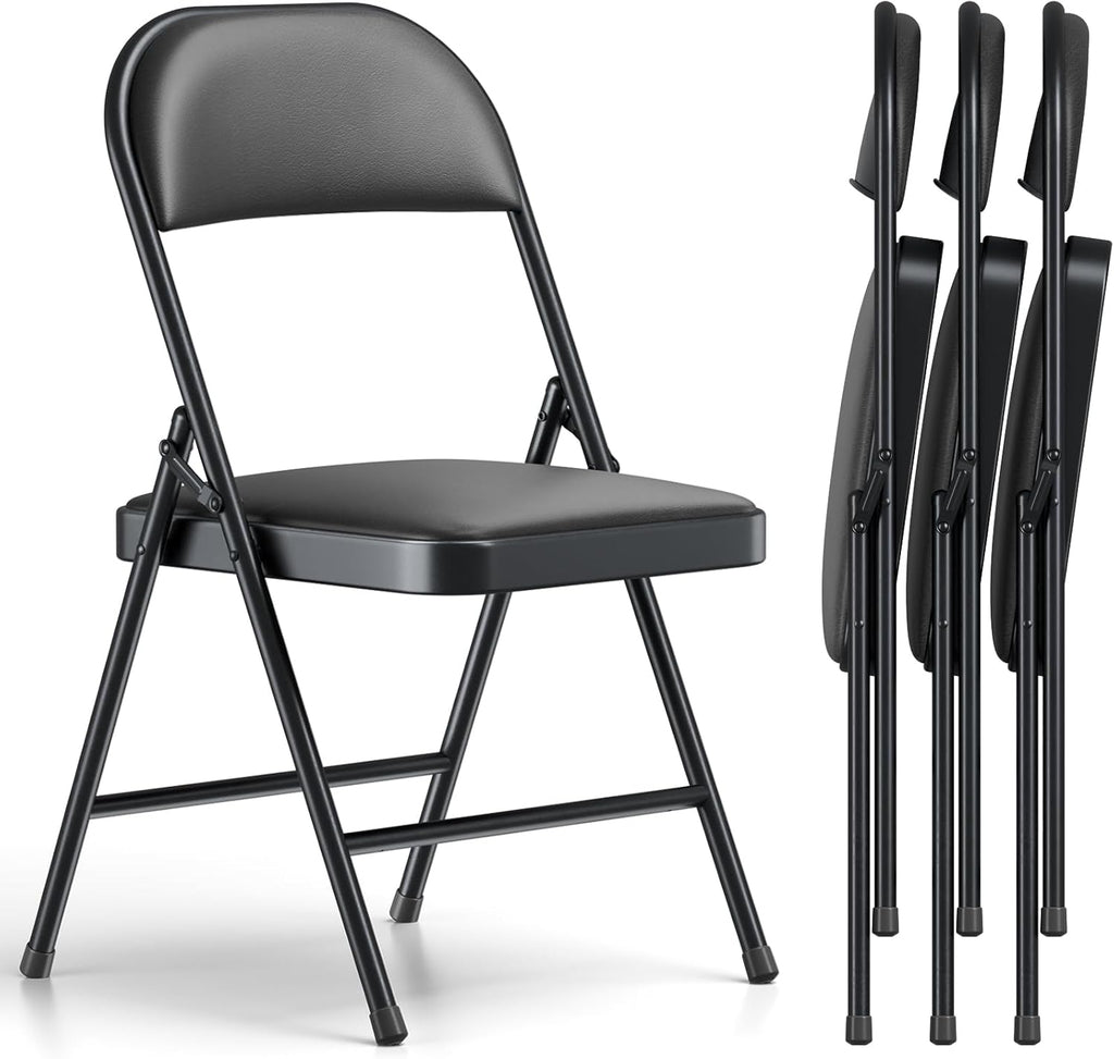 Skiennix Folding Chairs - Comfy PU Leather Padded Seats for Indoor & Outdoor Use | Heavy-Duty 4-Pack