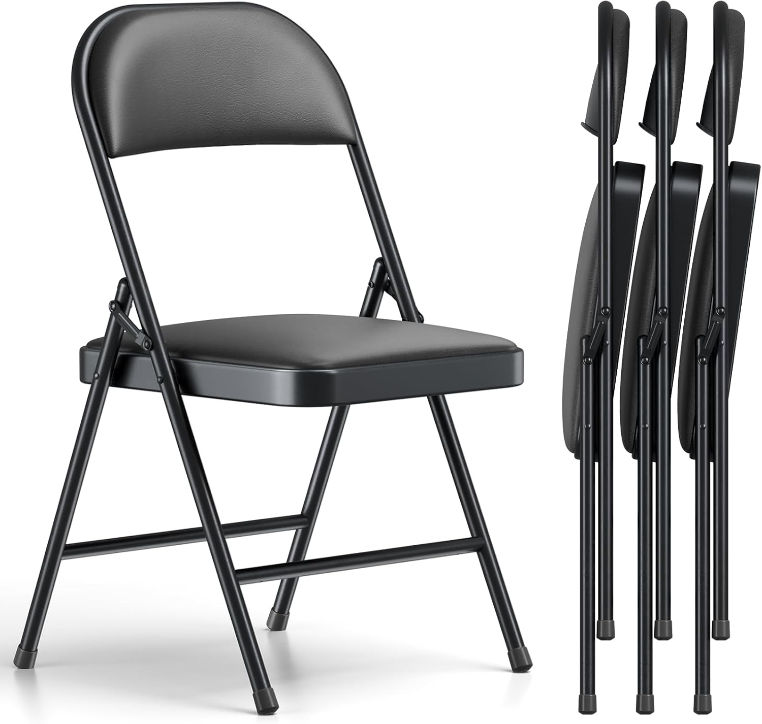 Skiennix Folding Chairs - Comfy PU Leather Padded Seats for Indoor & Outdoor Use | Heavy-Duty 4-Pack