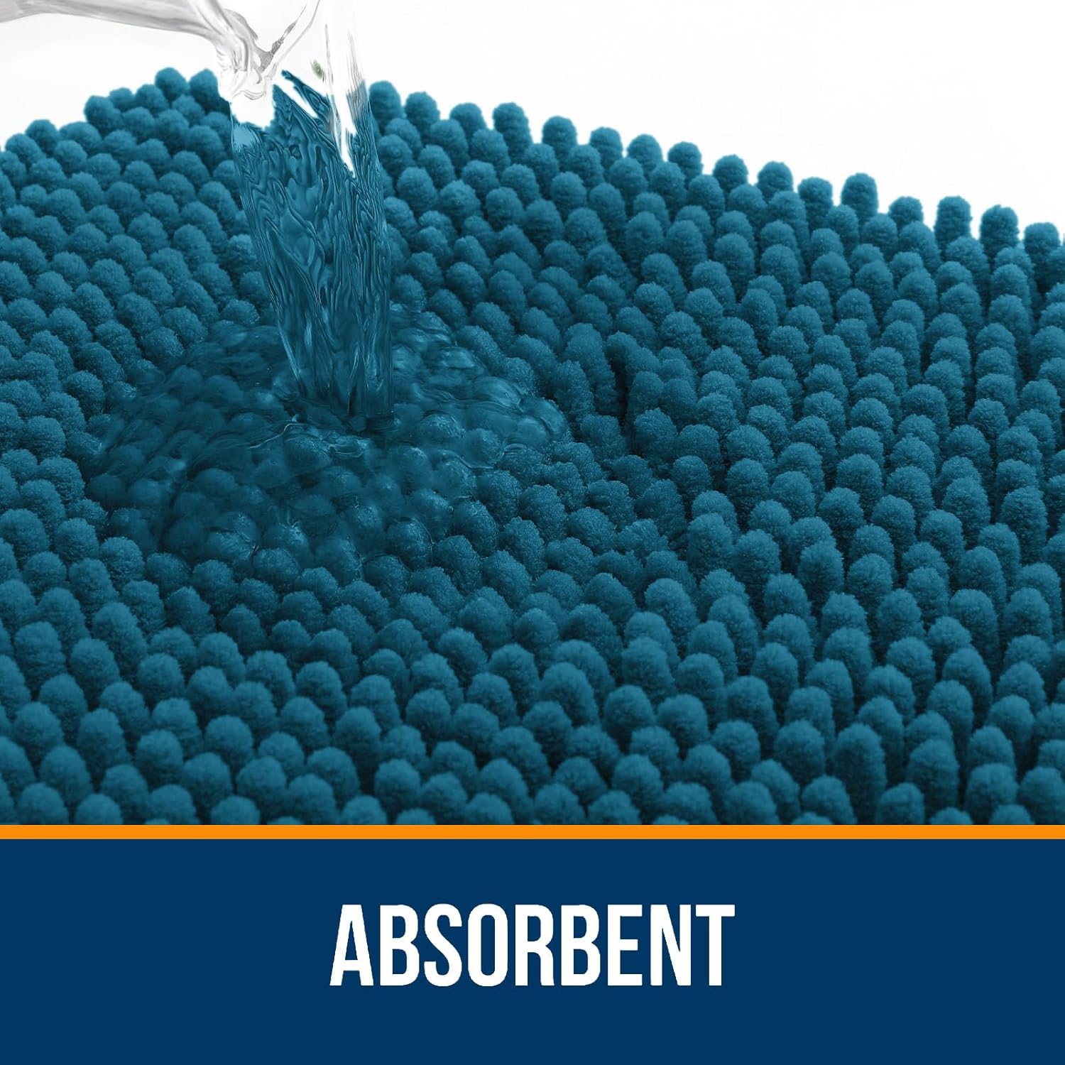 OLANLY U-Shaped Toilet Rug - Extra Soft Chenille Bathroom Mat | 24x20, Quick-Dry, Non-Slip, Peacock Blue