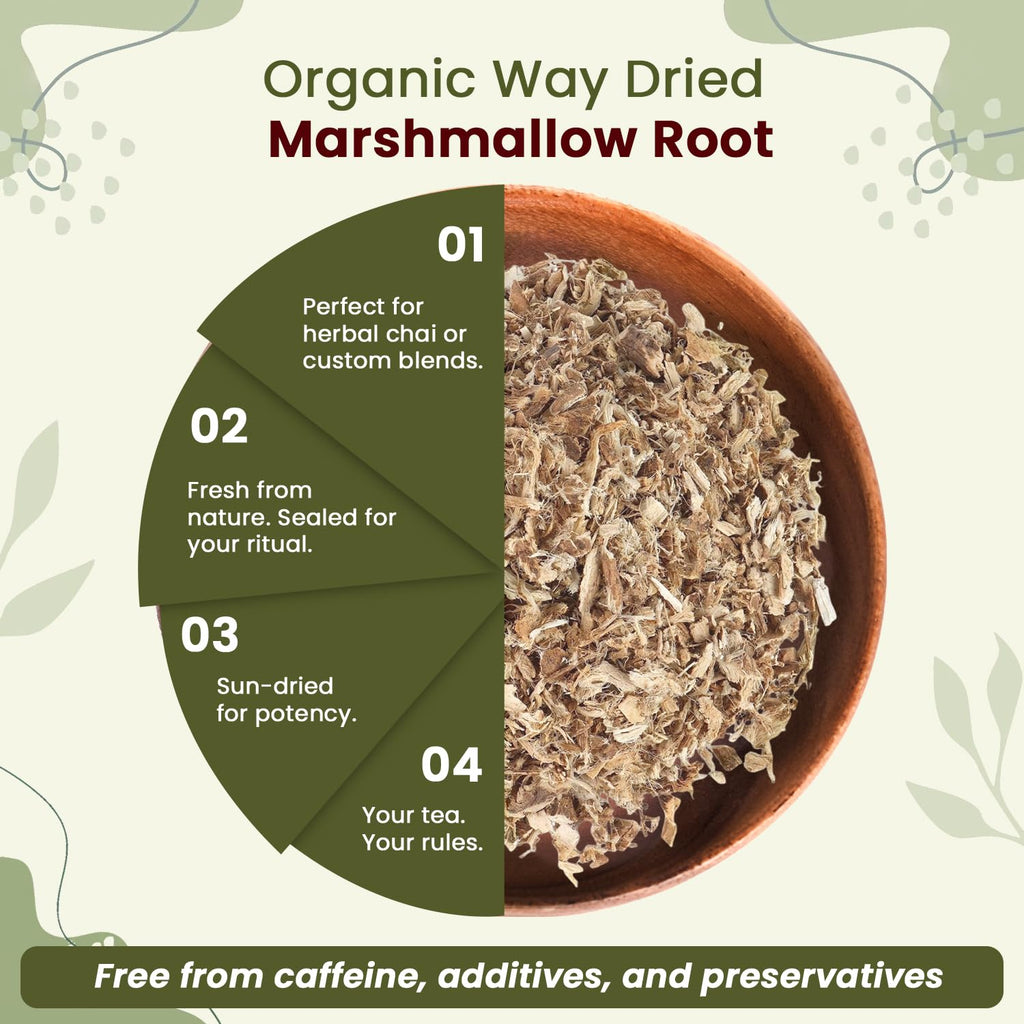 Organic Way Marshmallow Root | Herbal Tea (Althaea officinalis) Cut & Sifted - European Wild-Harvest | Organic & Kosher Certified | Non GMO & USDA Certified | Origin - Albania (1/4LBS / 4Oz)