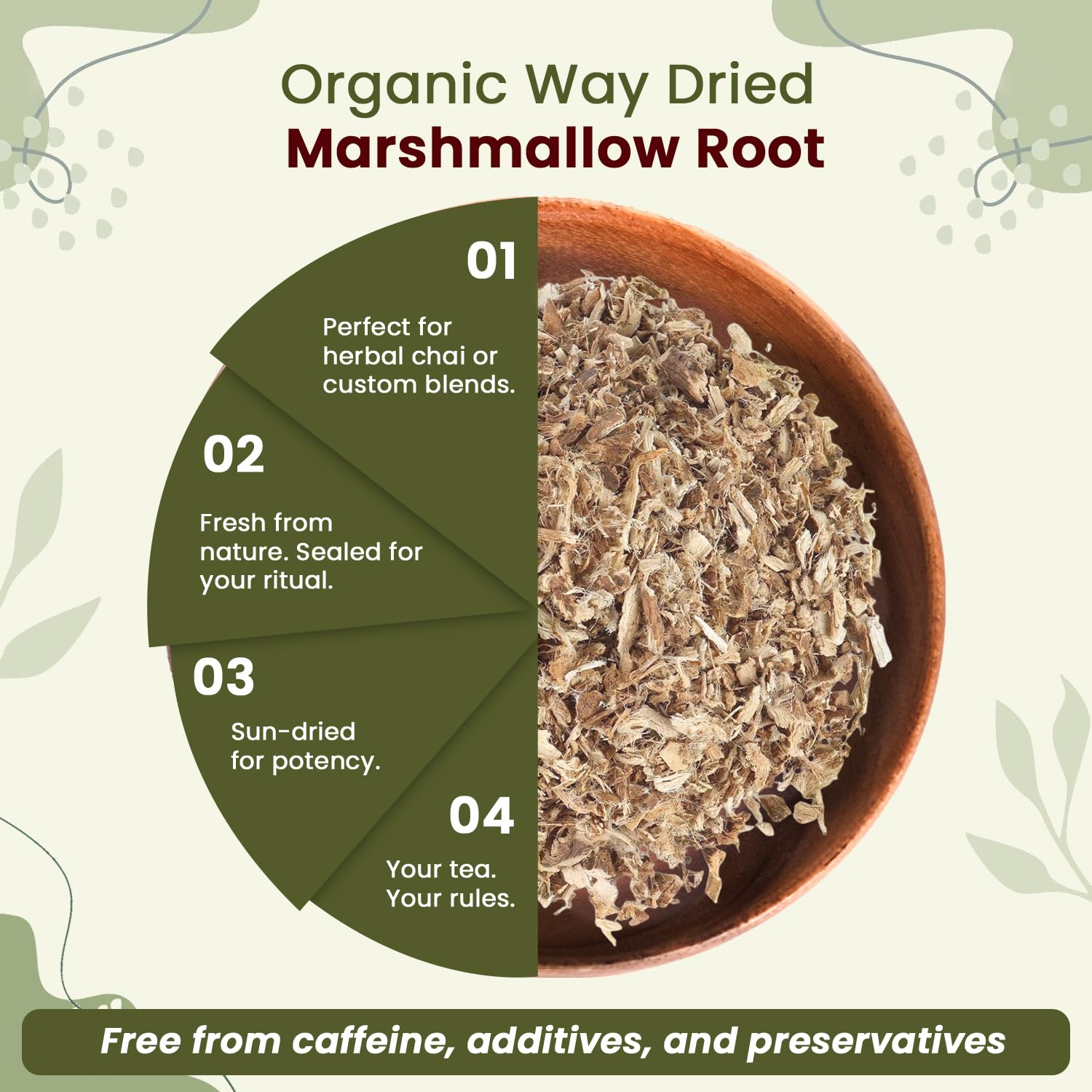 Organic Way Marshmallow Root | Herbal Tea (Althaea officinalis) Cut & Sifted - European Wild-Harvest | Organic & Kosher Certified | Non GMO & USDA Certified | Origin - Albania (1/4LBS / 4Oz)