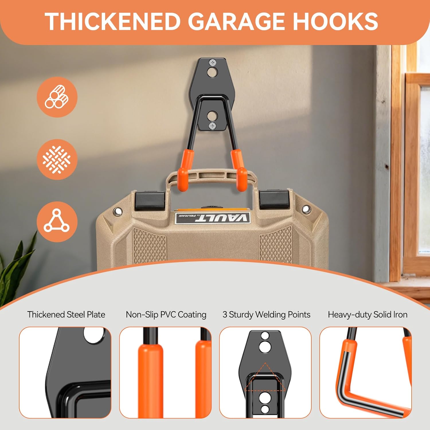Skiennix Heavy Duty Garage Hooks - 14 Pack Steel Wall Mount Tool Organizer for Bikes, Ladders & Garden Tools